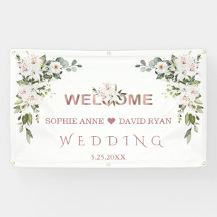 Banderoles Élégant Lys blancs Mariage Affiche de bienvenue or