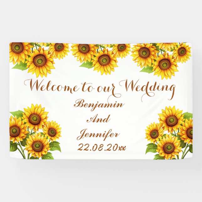 Banderoles Élégant Mariage de tournesol rustique moderne (Horizontal)