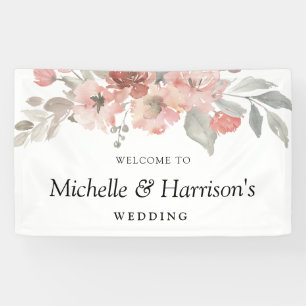 Banderoles Élégant Mariage Fleurs Rose Pâle Aquarelle