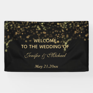 Banderoles Élégant mariage moderne chic bokeh or noir