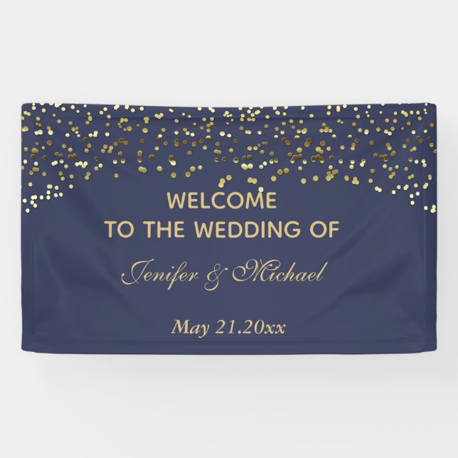 Banderoles Elégant mariage moderne chic marine en or confetti (Horizontal)