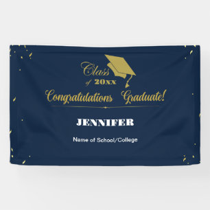 Banderoles Élégant Marine Gold Script Congrats Graduation 202