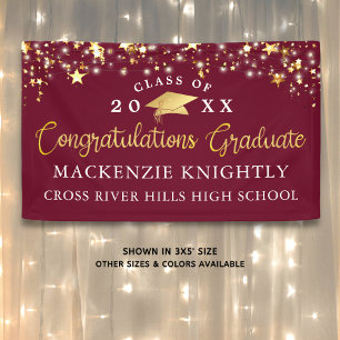 Banderoles Élégant Maroon Bourgogne Gold Script Congrats Grad