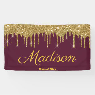 Banderoles Élégant Maroon Gold Graduation Party Classe de 202
