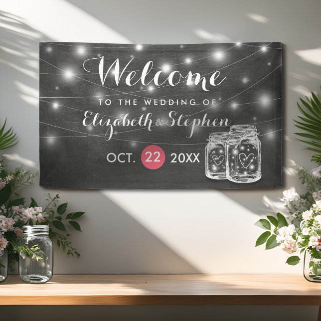Banderoles Elégant Mason & Jar String Lights Mariage Bienvenu (Créateur téléchargé)