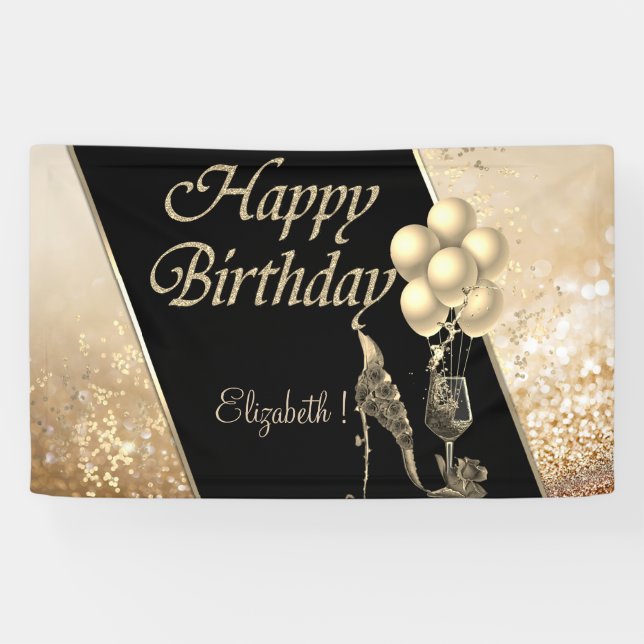 Banderoles Élégant moderne, Ballons, Verre, Fleurs talon haut (Horizontal)