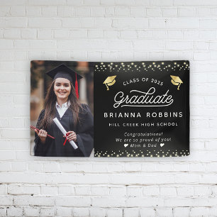 Banderoles Elegant moderne Script Gold Graduation Photo Black