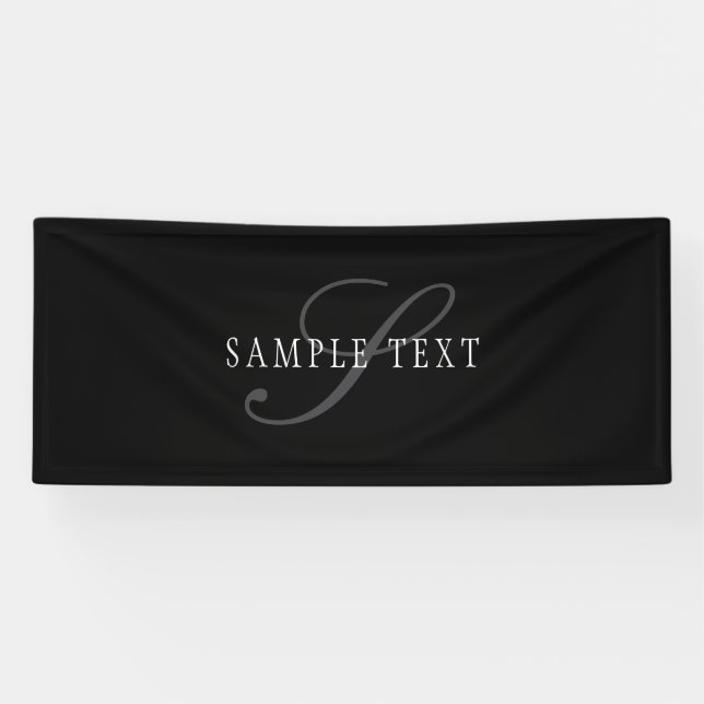 Banderoles Élégant Monogramme personnalisable | Noir gris bla (Horizontal)