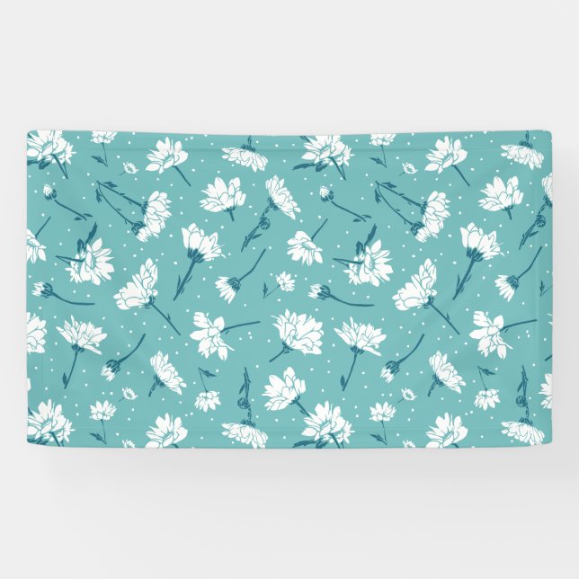 Banderoles Élégant motif floral - Botanique Turquoise et blan (Horizontal)