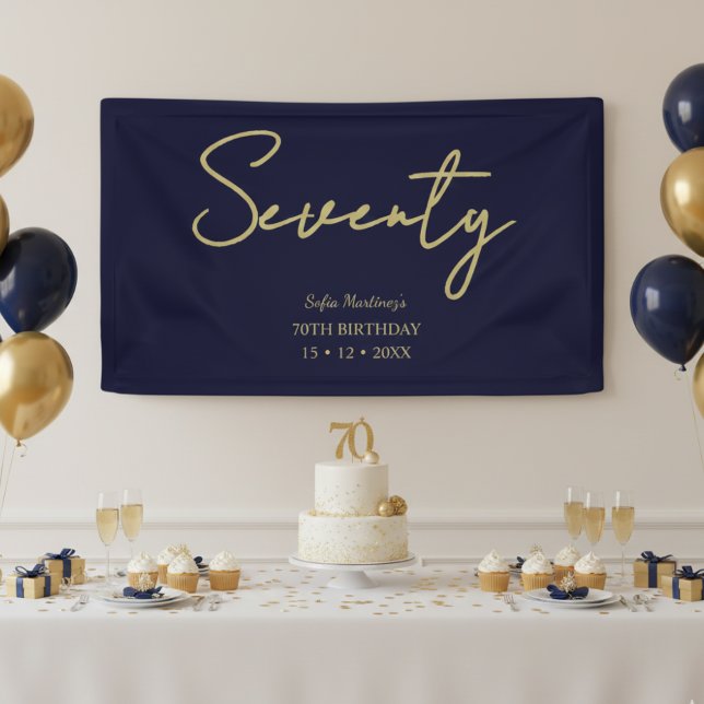 Banderoles Elegant Navy & Gold Seventy Birthday Party Banner (Créateur téléchargé)