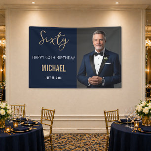 Banderoles Elégant Navy Or 60e Anniversaire