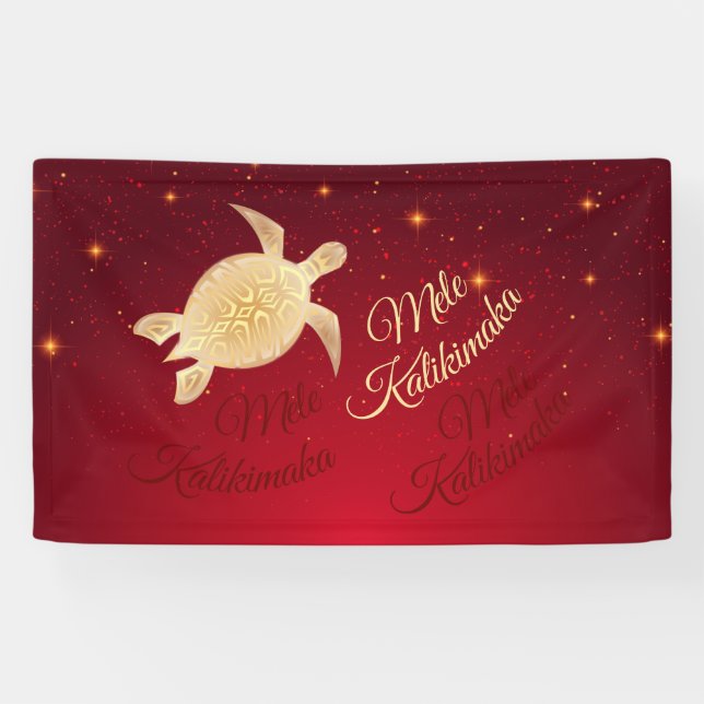 Banderoles Élégant Noël hawaïen | Or rouge (Horizontal)