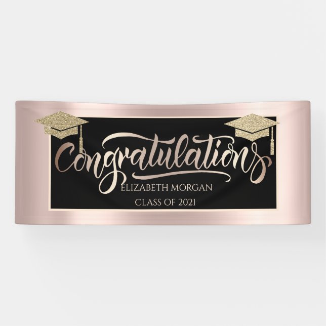 Banderoles Elégant Parties scintillant or Casquette  Rose or (Horizontal)