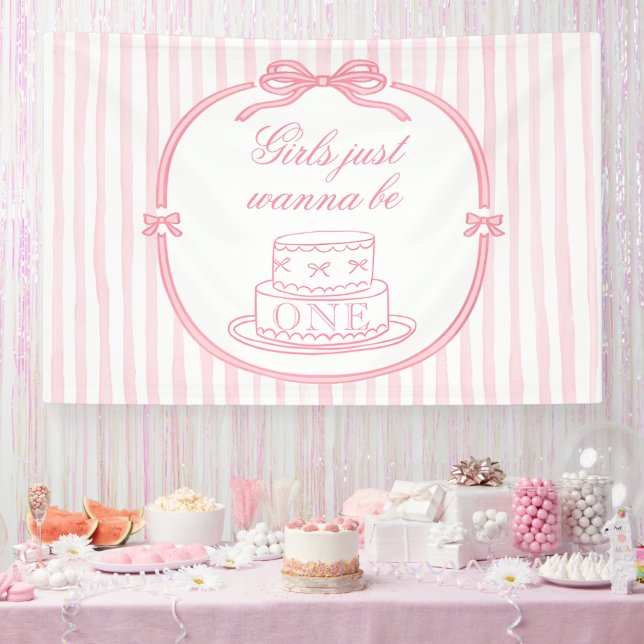 Banderoles Elegant Pink Bow Coquette Girl 1st Birthday  (Fête)