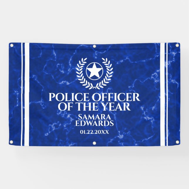 Banderoles Elegant Police Officer of the Year Blue Marble (Horizontal)
