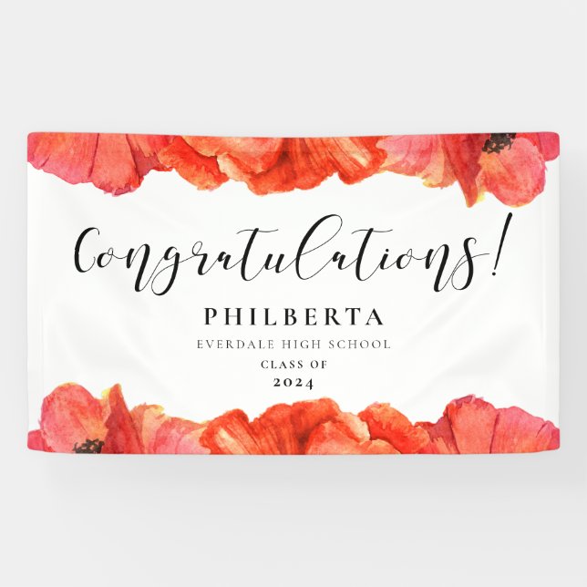 Banderoles Elegant Poppies Graduation party Félicitations (Horizontal)