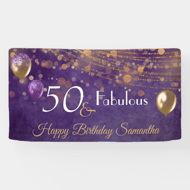 Banderoles Elégant Purple Gold Glam 50 et fabuleux anniversai (Horizontal)