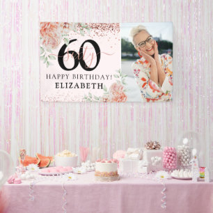 Banderoles Elégant rose floral 60e anniversaire Photo