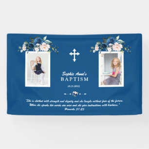 Banderoles Elégant Rose Gold Floral Baptism Girl Photo