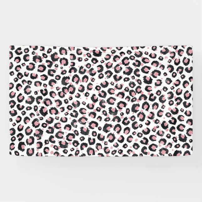 Banderoles Élégant Rose Léopard Noir Motif (Horizontal)