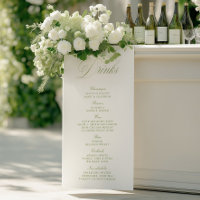 Élégant Sage Green Mariage Boissons Bar Menu Banni