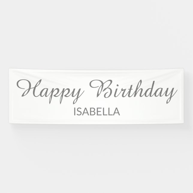 Banderoles Élégant script blanc gris gris joyeux anniversaire (Horizontal)