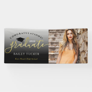 Banderoles Élégant Script Gold Black Graduation Yard