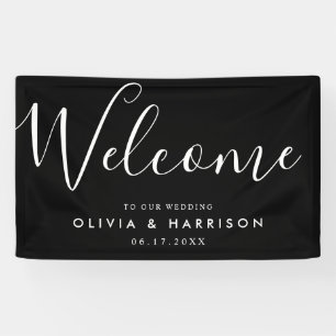 Banderoles Élégant script noir blanc Mariage Affiche de bienv