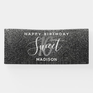 Banderoles Élégant Sweet 16 Black Silver Faux Parties scint