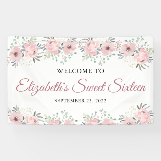 Banderoles Élégant Sweet sixteen or rose rose floral (Horizontal)