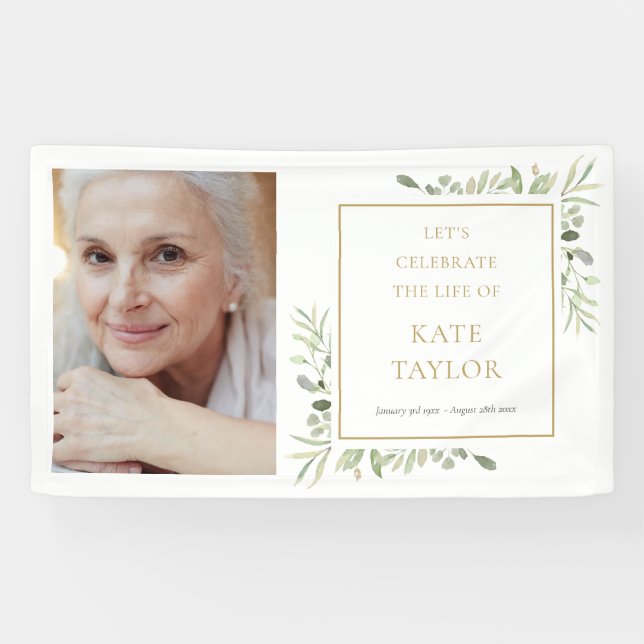 Banderoles Elégant Verdure Photo Funeral Service (Horizontal)
