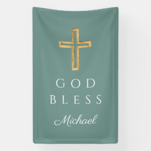 Banderoles Élégant Vert Croix Religieuse Dieu béni