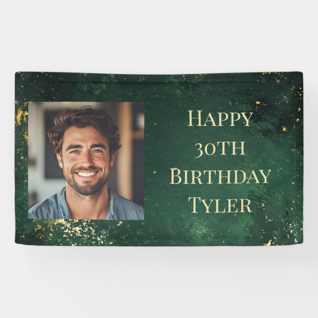 Banderoles Elégant Vert & Faux Or Anniversaire (Horizontal)