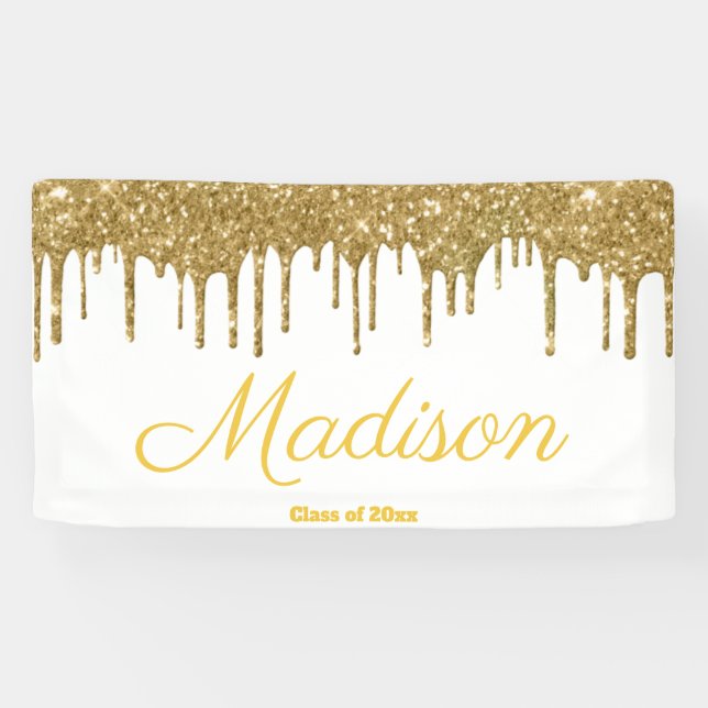 Banderoles Élégant White Gold Graduation Party Classe de 2024 (Horizontal)