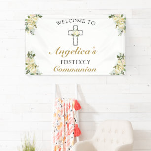 Banderoles Élégante 1ère Sainte Communion Accueil Floral