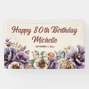 Banderoles Elégante Aquarelle violette Florale 80e anniversai
