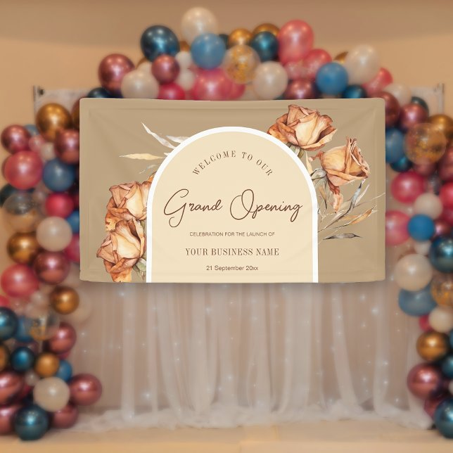Banderoles Elégante Arche Retro Flower Business Grand Ouvertu (Elegant Retro Arch Flower Business Grand Opening Banner)