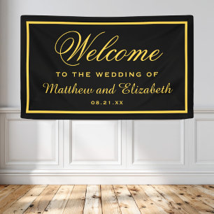 Banderoles Élégante Bienvenue de Mariage Noir et Or
