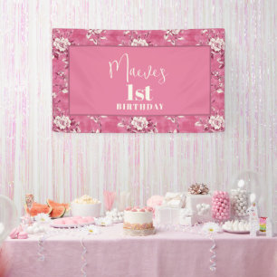 Banderoles Elégante Chinoiserie rose 1er anniversaire