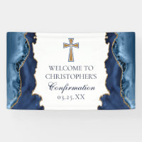 Élégante confirmation Croix Marine Blue Gold Agate