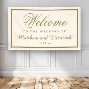 Banderoles Elégante crème et Mariage d'or Bienvenue
