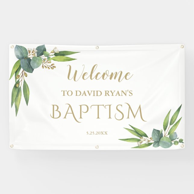 Banderoles Elégante Eucalyptus Boy Baptism Affiche de bienven (Horizontal)