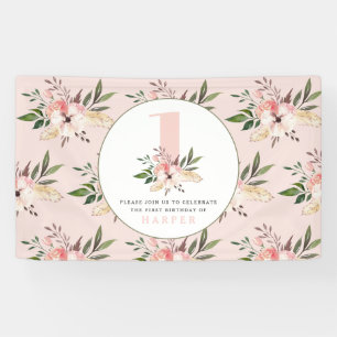 Banderoles Élégante fête d'anniversaire fleurie rose fille vi