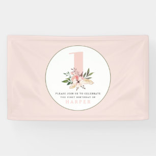 Banderoles Élégante fête d'anniversaire fleurie rose fille vi
