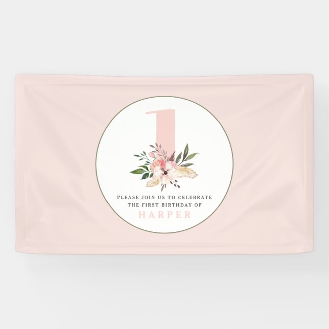 Banderoles Élégante fête d'anniversaire fleurie rose fille vi (Horizontal)