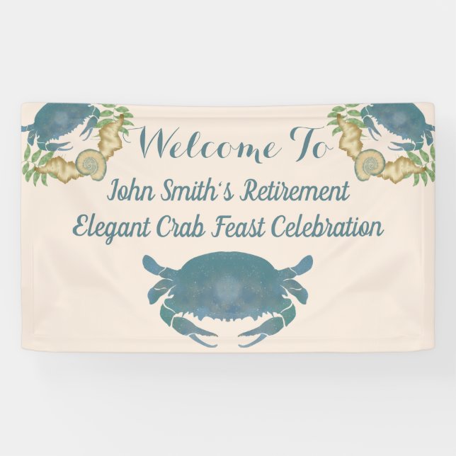 Banderoles Elégante fête de crabe Aquarelle Bleue Retraite (Horizontal)