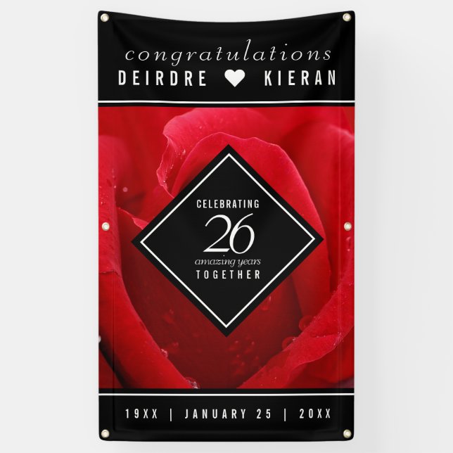 Banderoles Élégante fête du 26e anniversaire du Mariage Rose (Vertical)