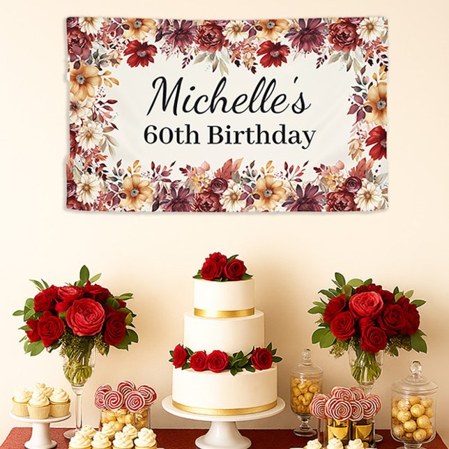 Banderoles Élégante Fleur Aquarelle Automnale 60e Anniversair (Fall floral 60th birthday party banner)