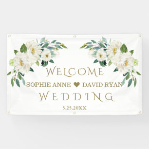 Banderoles Élégante Fleurs blanches d'ivoire Mariage Affiche