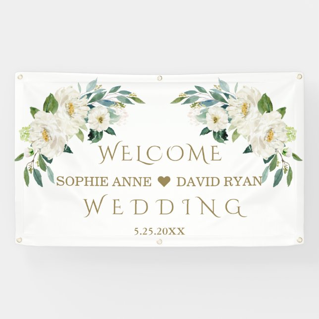 Banderoles Élégante Fleurs blanches d'ivoire Mariage Affiche  (Horizontal)